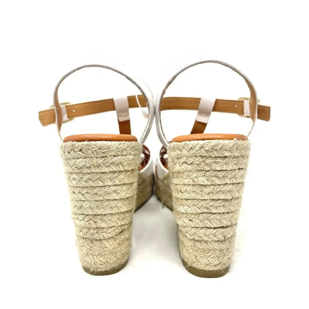NEW KANNA Made In Spain White Leather Espadrille Wedge Sandals Size 6, EU 36